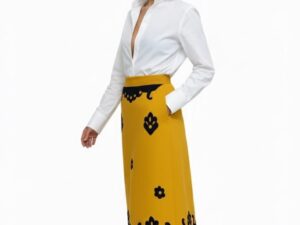 SANCHAMODASPAIN tradicionpopular badajoz Falda Conquistadora con Picados en color Mostaza y Negro MODAMUJER